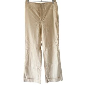 Banana Republic Beige Linen Pants Women Sz 4 Wide Leg Harrison Fit Cuffd Stretch